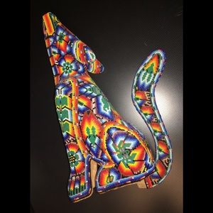 HUICHOL signed JULIO beaded coyote dog mexico art